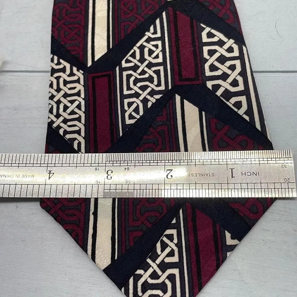 Vintage Paulo Zini Silk Ties For Mens Black Maroon Greecian‎ Geometric Italy